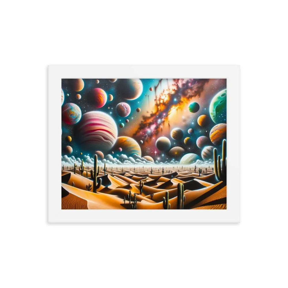 Desert Landscape with Colorful Graffiti Planets Spray Paint Art Framed Poster - Oh Posters