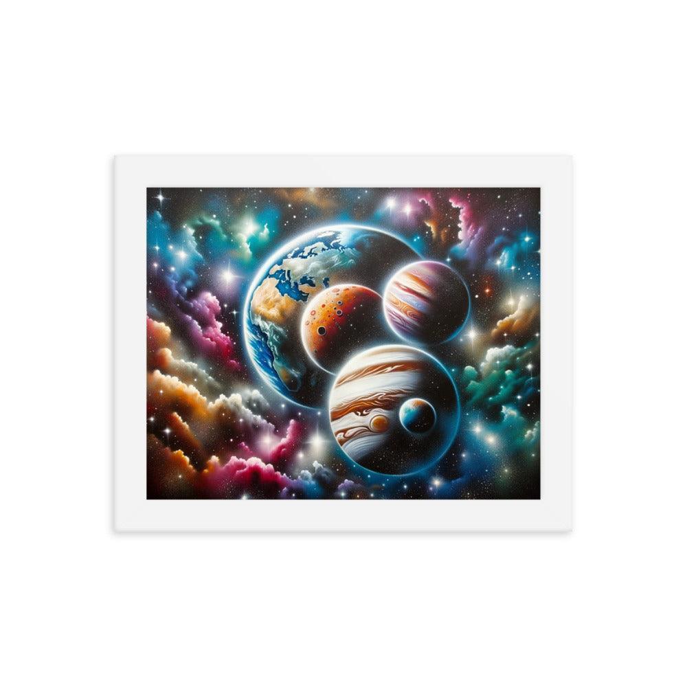 Cosmic Panorama with Planets and Stars Spray Paint Art Framed Poster - Oh Posters