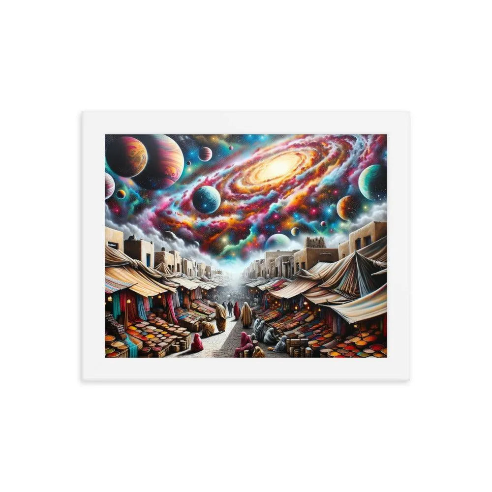 Desert Bazaar Oasis Under Cosmic Sky Spray Paint Art Framed Poster - Oh Posters