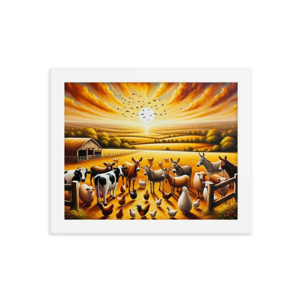 Golden Hour Farm Animals Acrylic Painting Framed Poster - Oh Posters