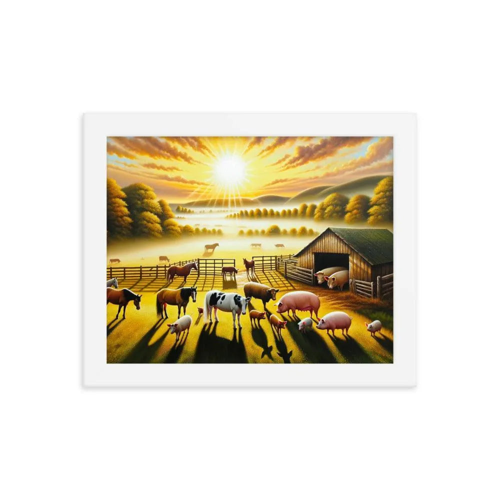 Serene Morning on the Farm Acrylic Painting Framed Poster - Oh Posters