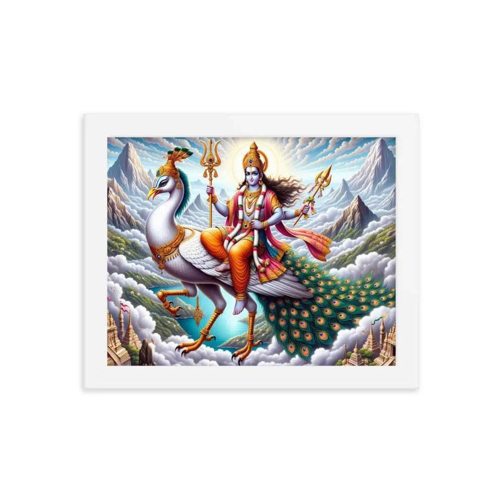 Hindu Lord Kartikeya on Peacock Divine Art Framed Poster - Oh Posters