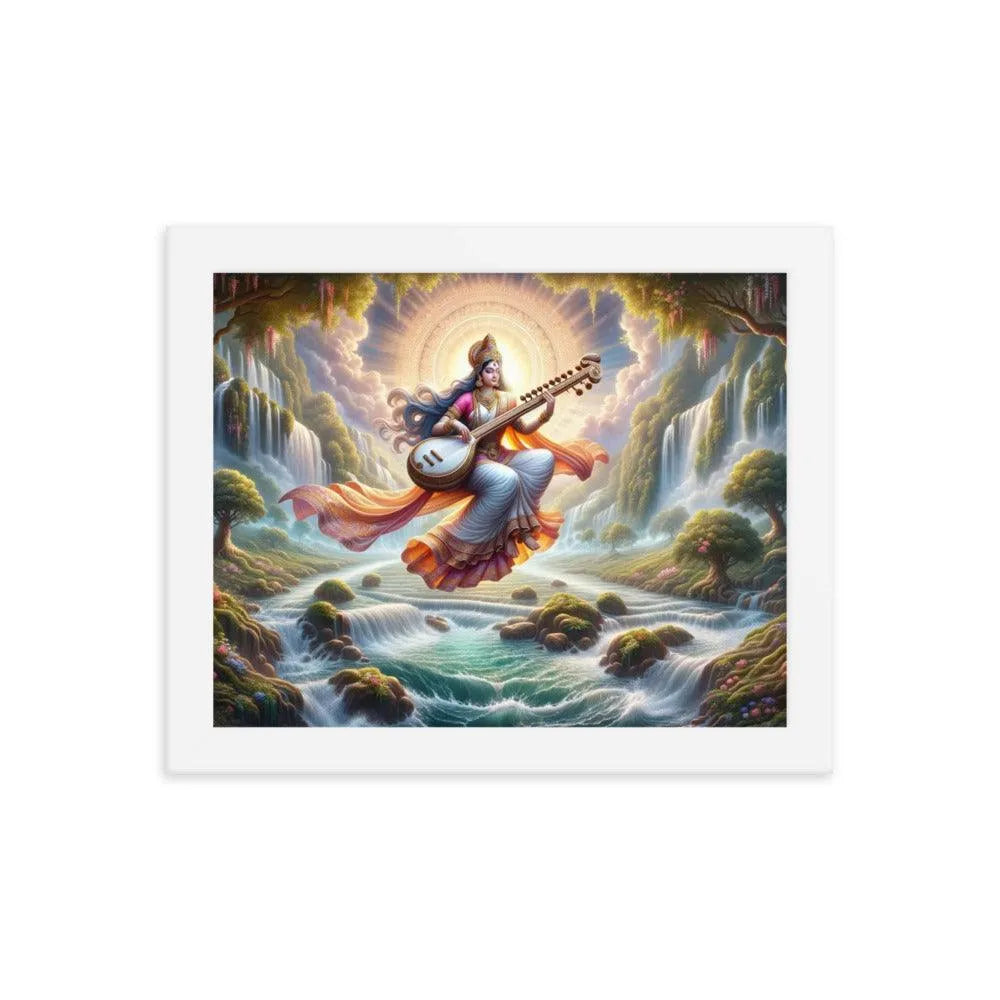 Goddess Saraswati Veena Serenity Hindu Framed Poster - Oh Posters