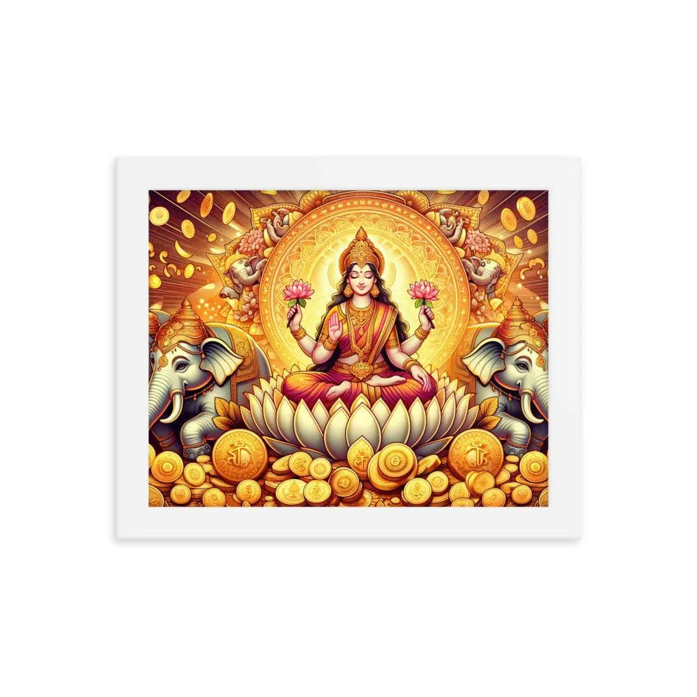 Hindu Goddess Lakshmi Wealth Prosperity Gold Coins Framed Poster - Oh Posters