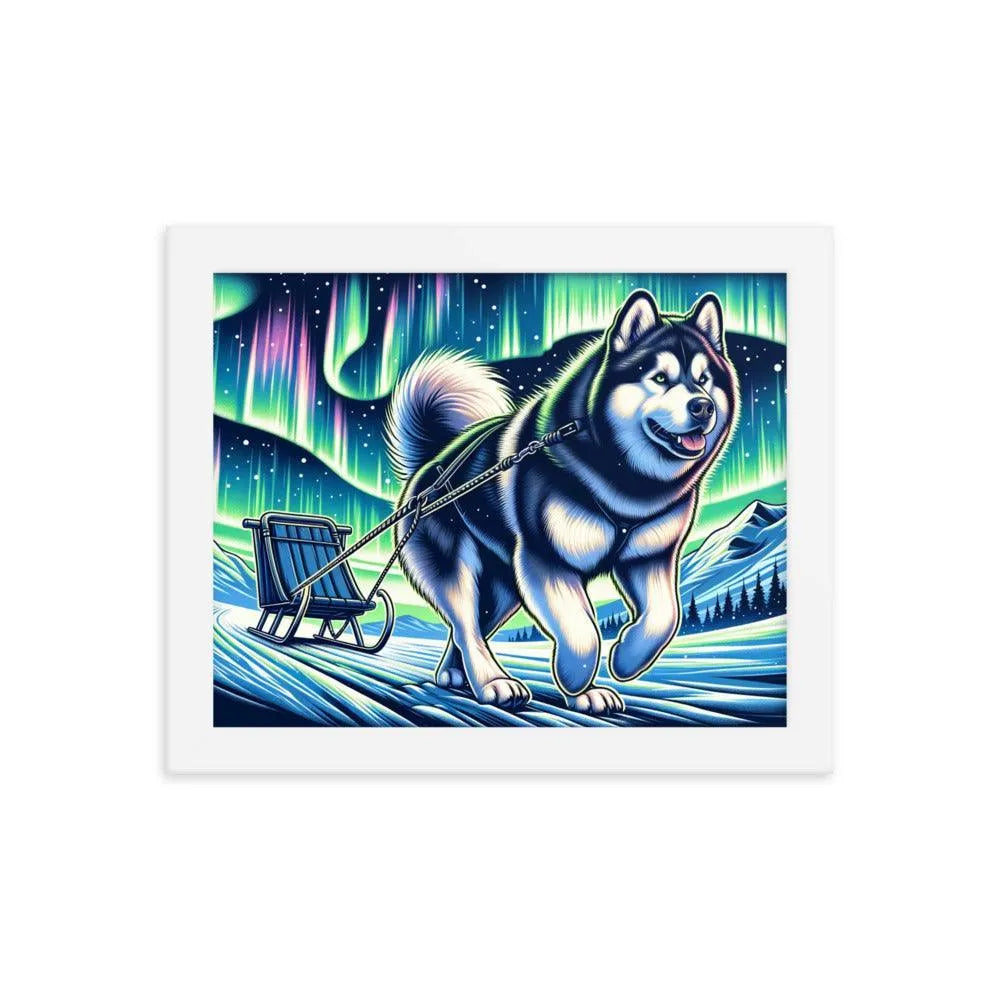 Northern Lights Adventure Alaskan Malamute Art Framed Poster - Oh Posters