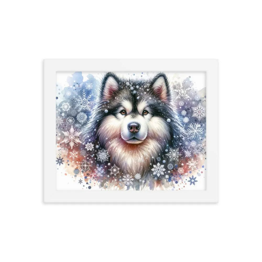 Snowy Flurries Alaskan Malamute Watercolor Framed Poster - Oh Posters