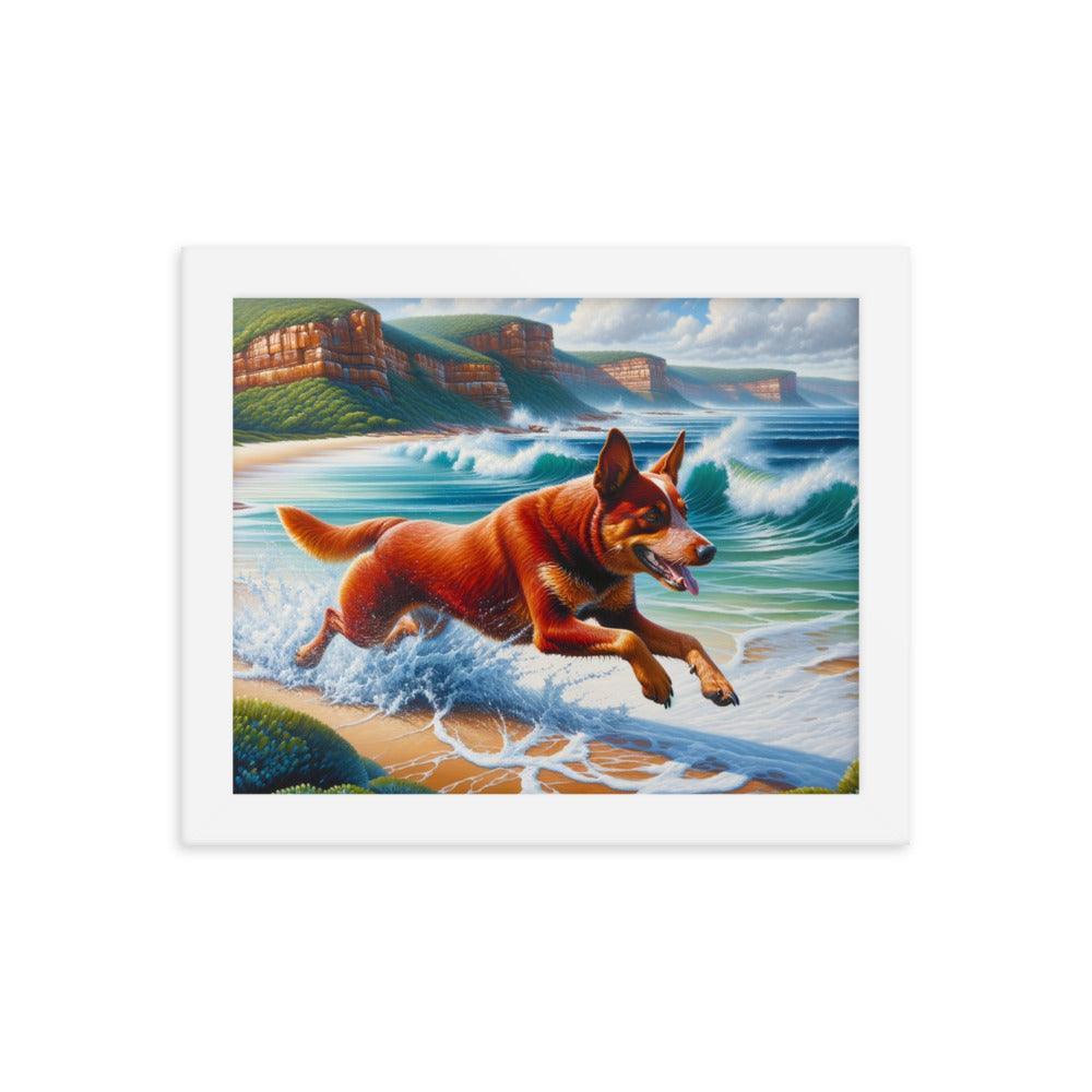 Coastline Australian Cattle Dog Oil Painting Framed Poster - Oh Posters