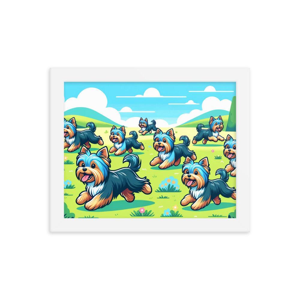 Cheerful Australian Silky Terrier Playtime Cartoon Landscape Framed Poster - Oh Posters