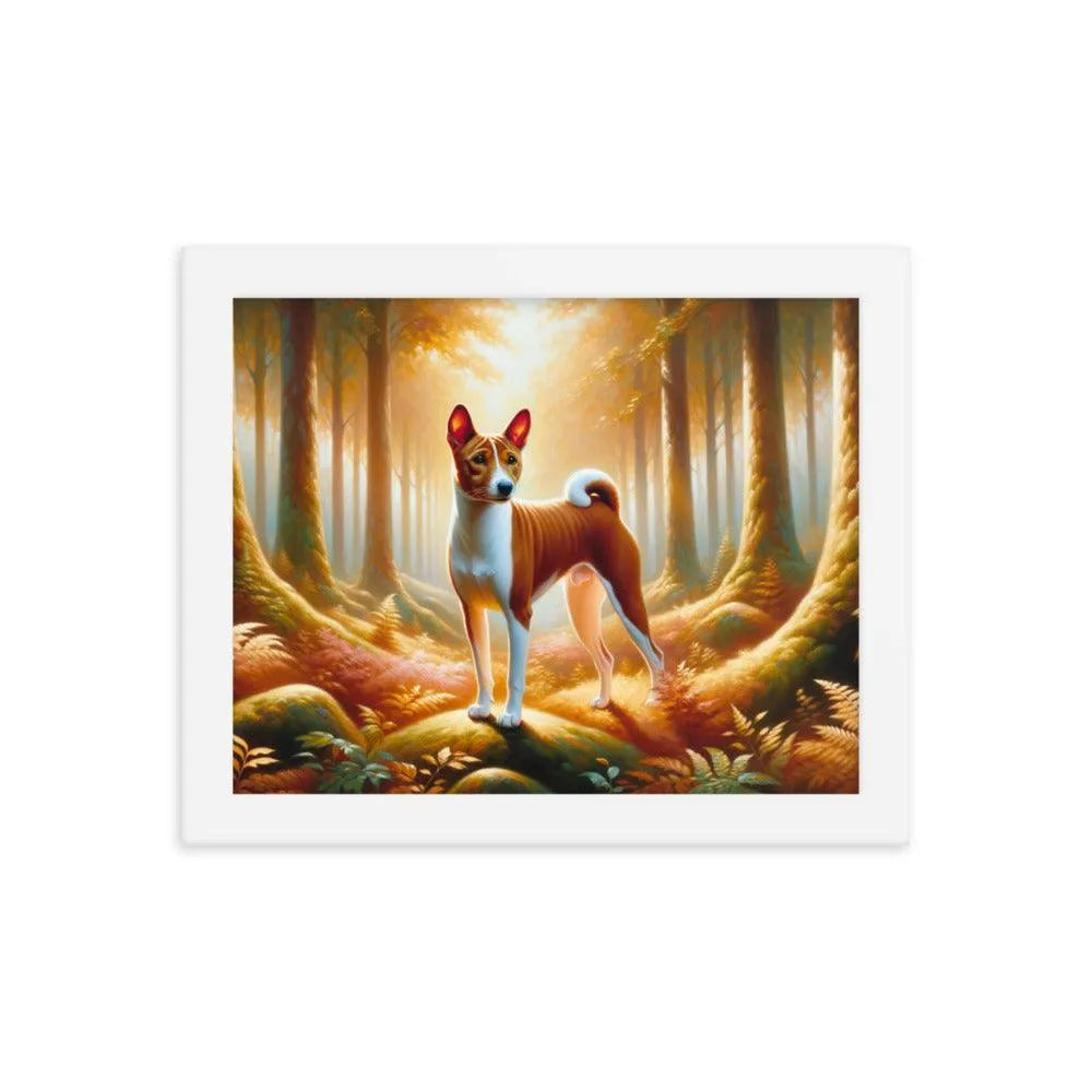 Enchanting Forest Portrait of Basenji Dog in Oil Painting Framed Poster - Oh Posters