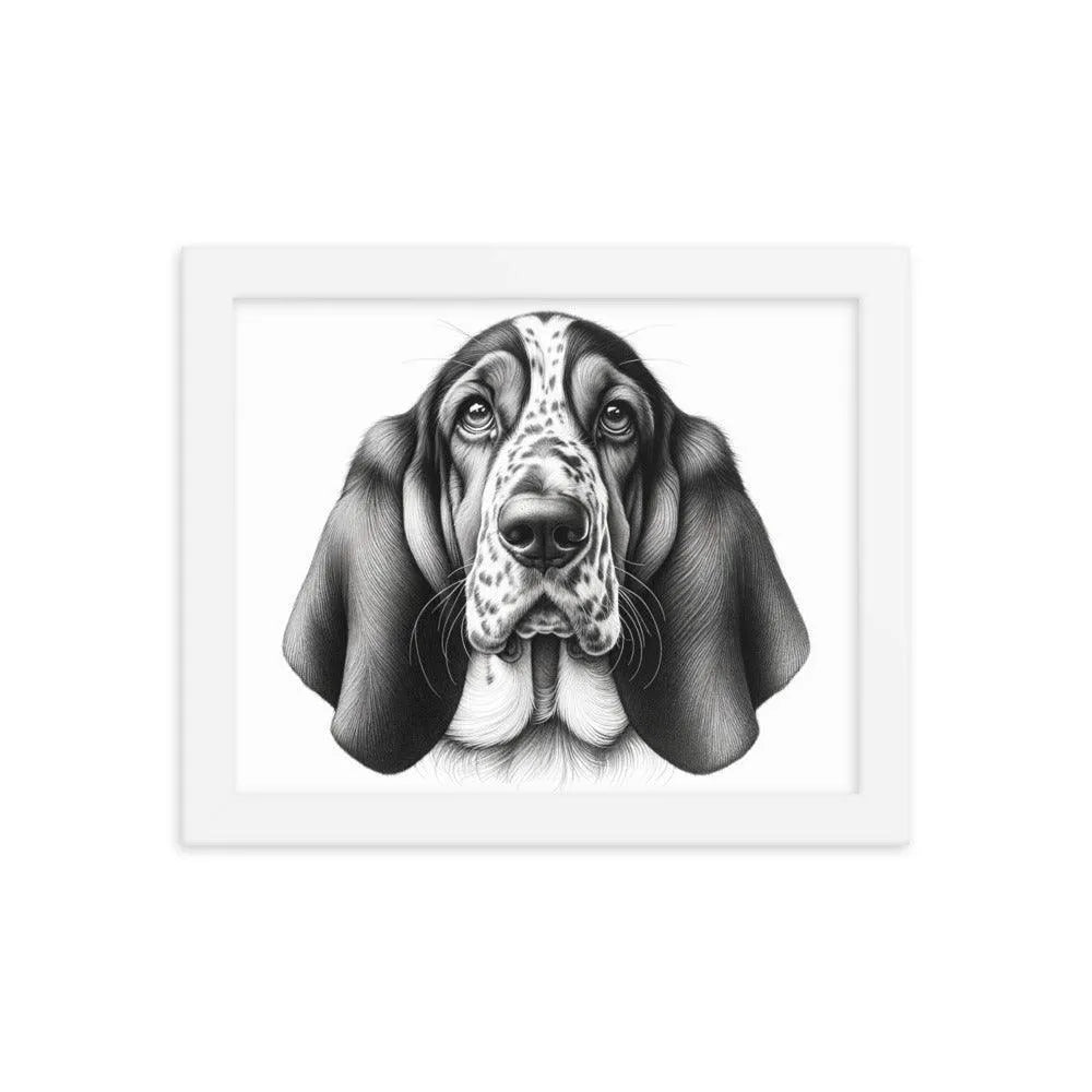 Detailed Basset Bleu de Gascogne Portrait Drawing Framed Poster - Oh Posters