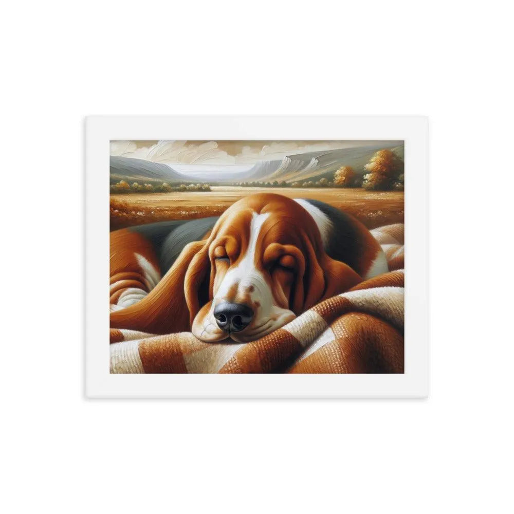 Cozy Basset Hound Peaceful Oil Painting Framed Poster - Oh Posters