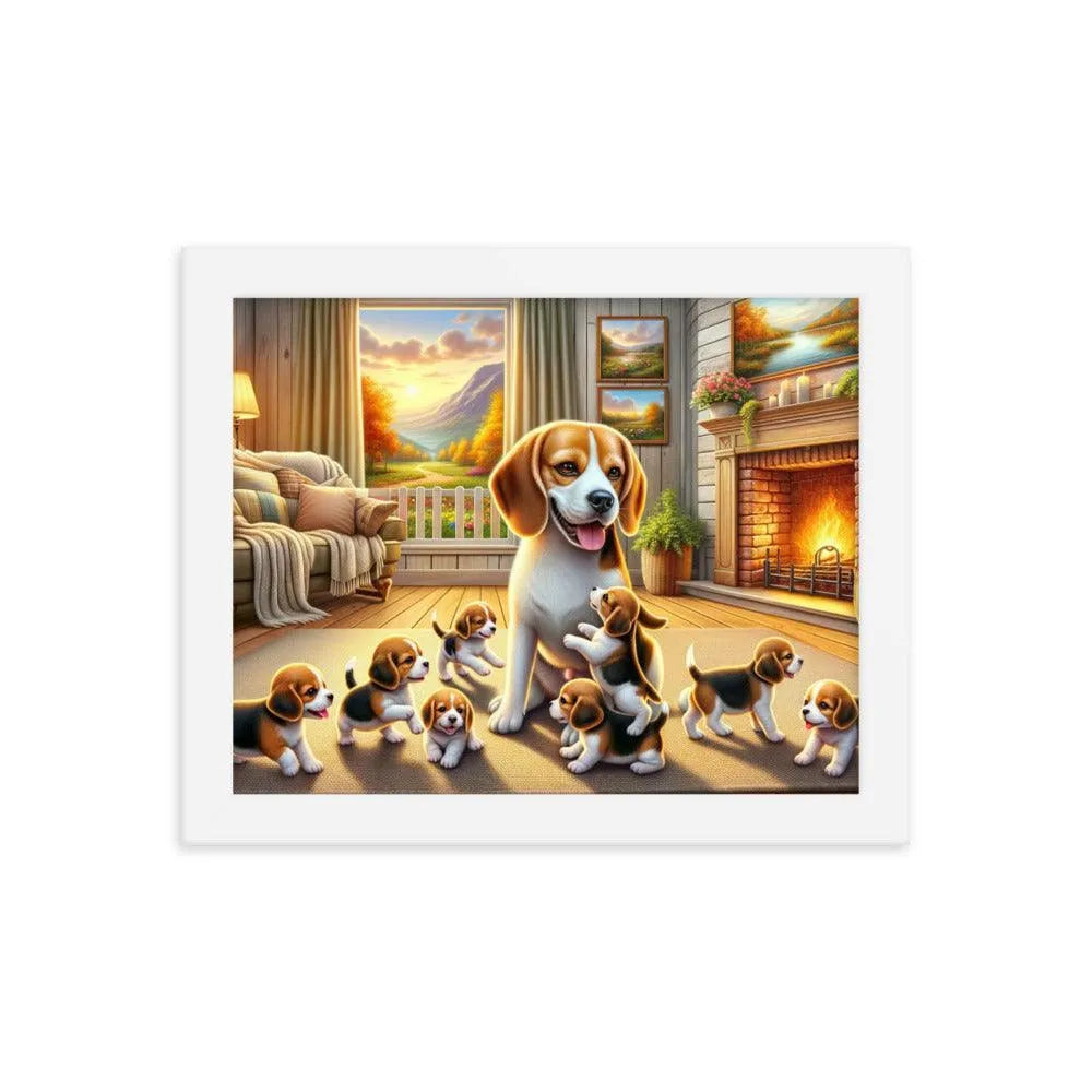 Cozy Beagle Family Heartwarming Home Digital Art Framed Poster - Oh Posters