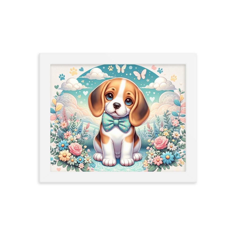 Curious Beagle with Bowtie Vector Art Framed Poster - Oh Posters