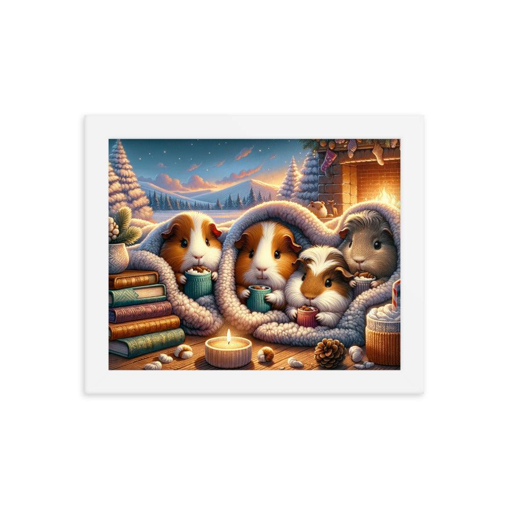 Cozy Guinea Pig Gathering Warmth and Cocoa Peaceful Framed Poster - Oh Posters