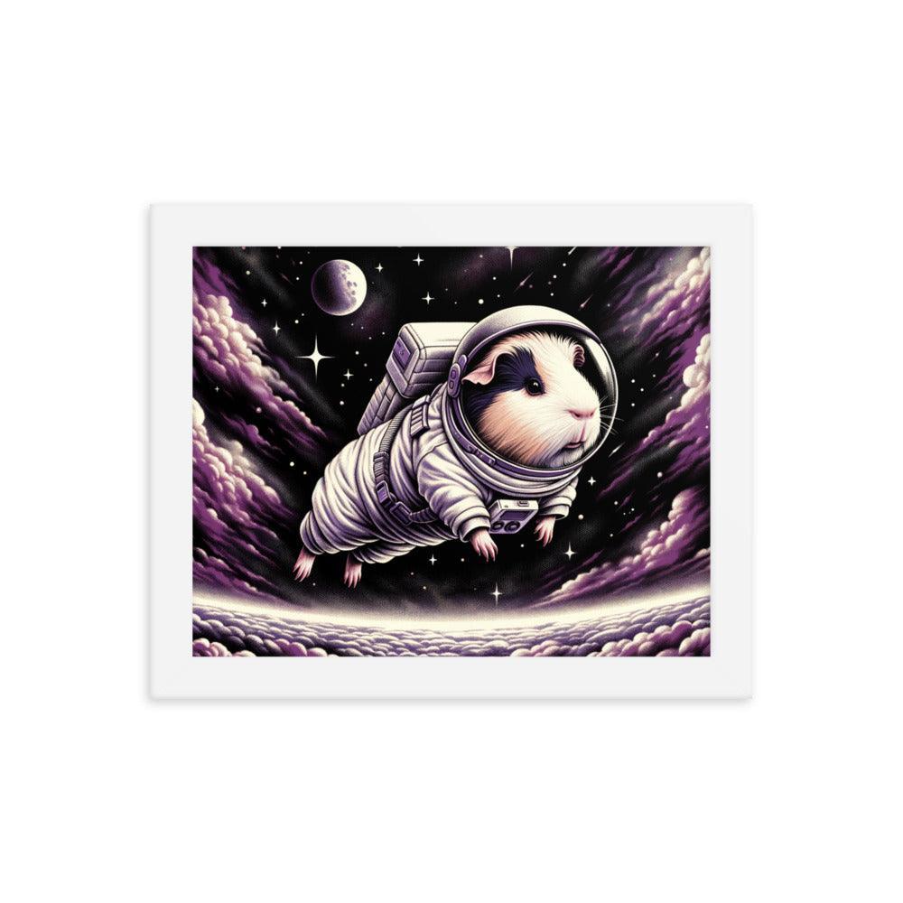 Guinea Pig Astronaut's Cosmic Odyssey Illustration Framed Poster - Oh Posters