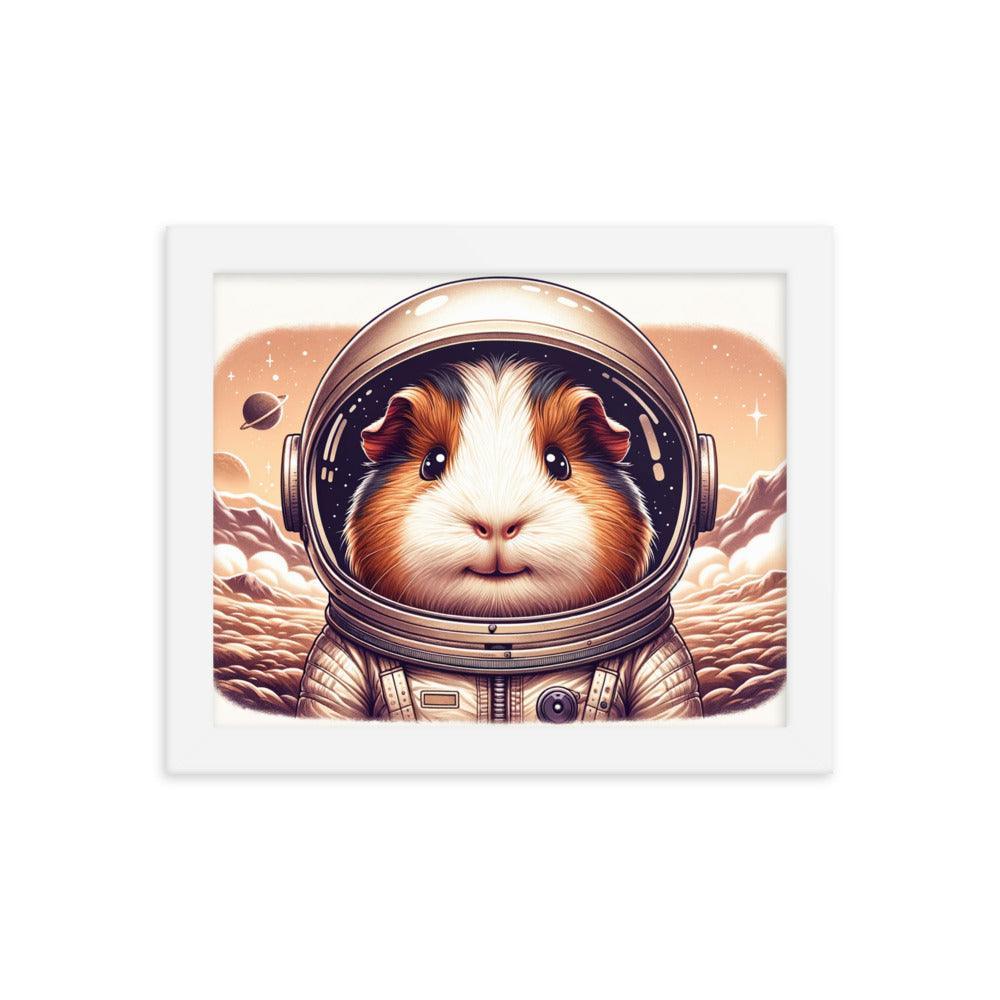 Cute Guinea Pig Astronaut Exploring Cosmic Adventures Illustration Framed Poster - Oh Posters