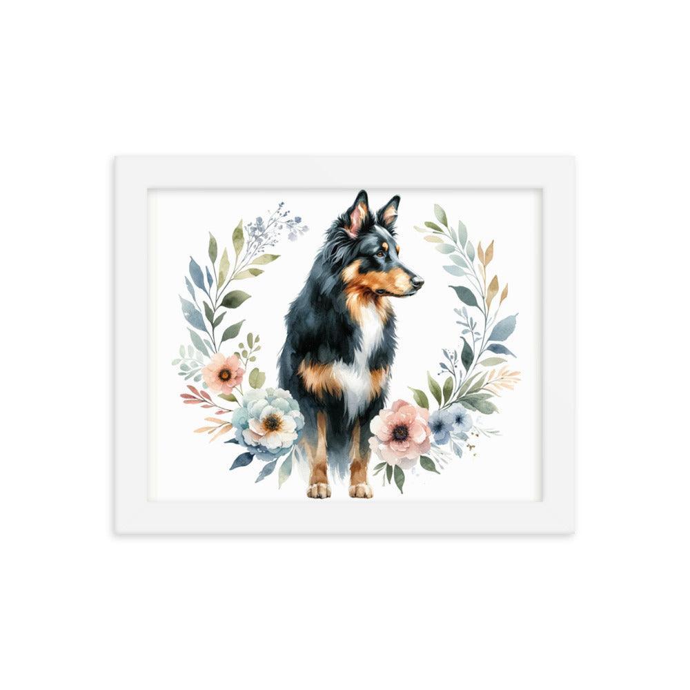 Elegant Beauceron Dog Poise with Soft Pastel Floral Watercolor Design Framed Poster - Oh Posters