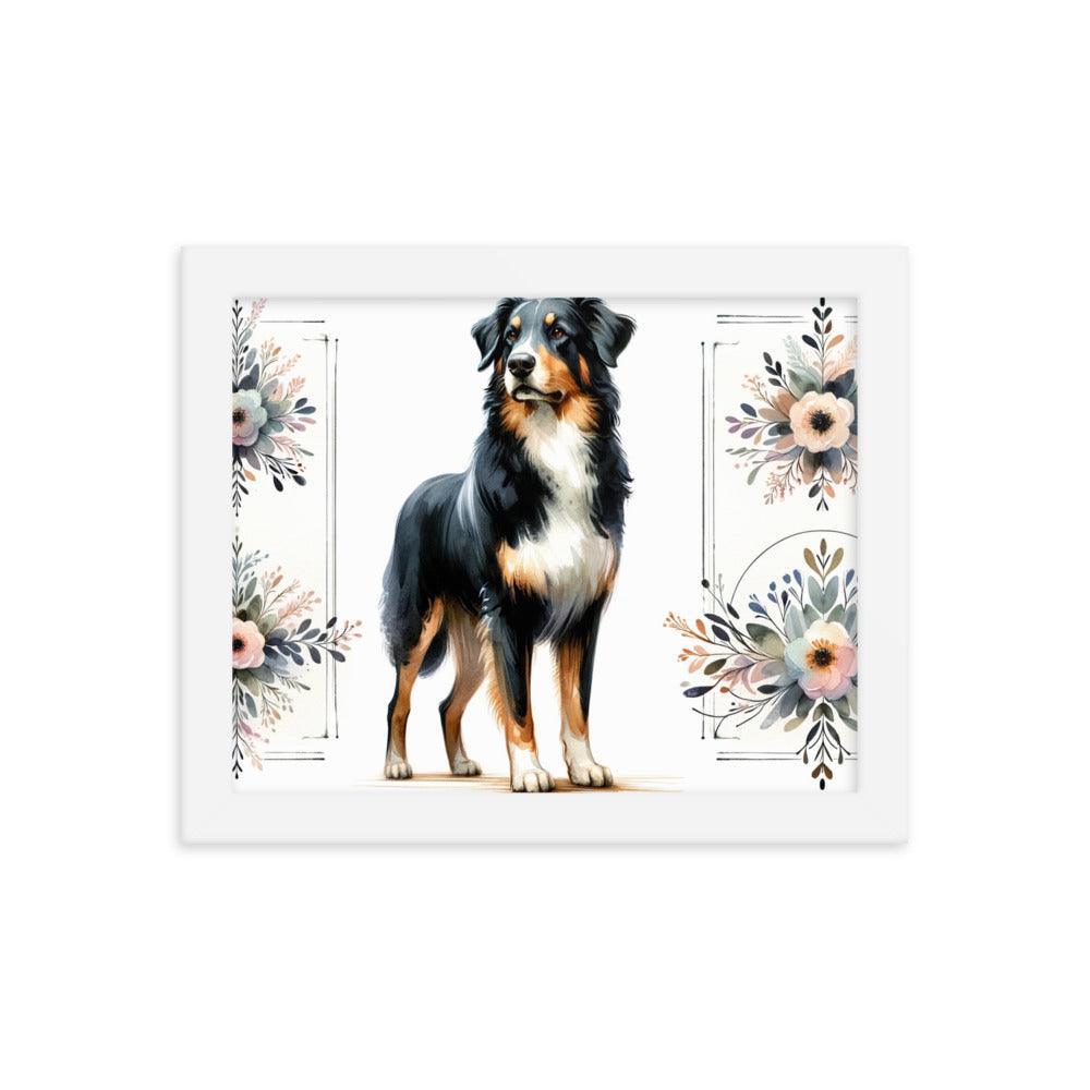 Graceful Beauceron Dog Watercolor Art with Soft Pastel Florals Framed Poster - Oh Posters