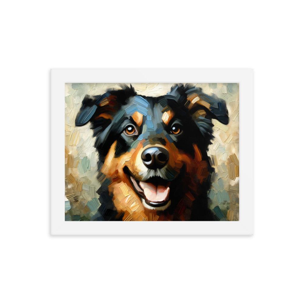 Joyful Beauceron Portrait Oil Painting Textured Brushwork Framed Poster - Oh Posters