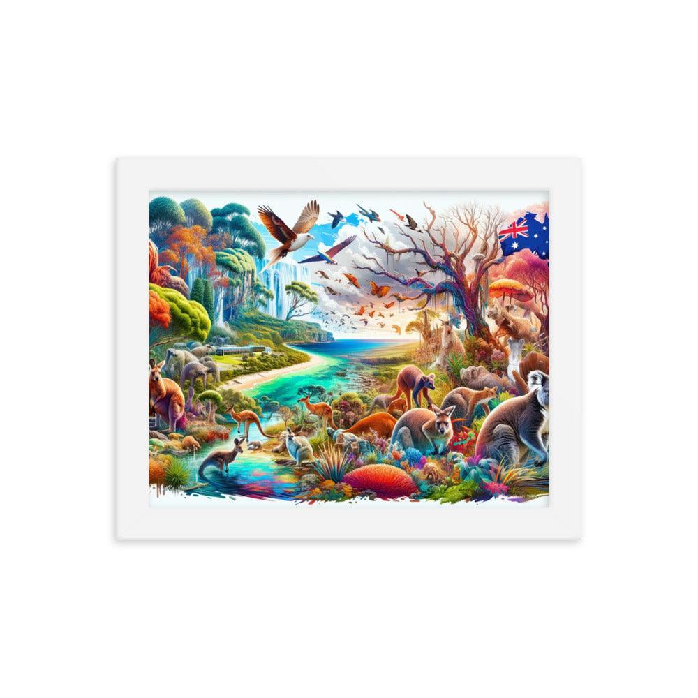 Enchanted Australian Wildlife Oasis Vivid Illustration Framed Poster - Oh Posters