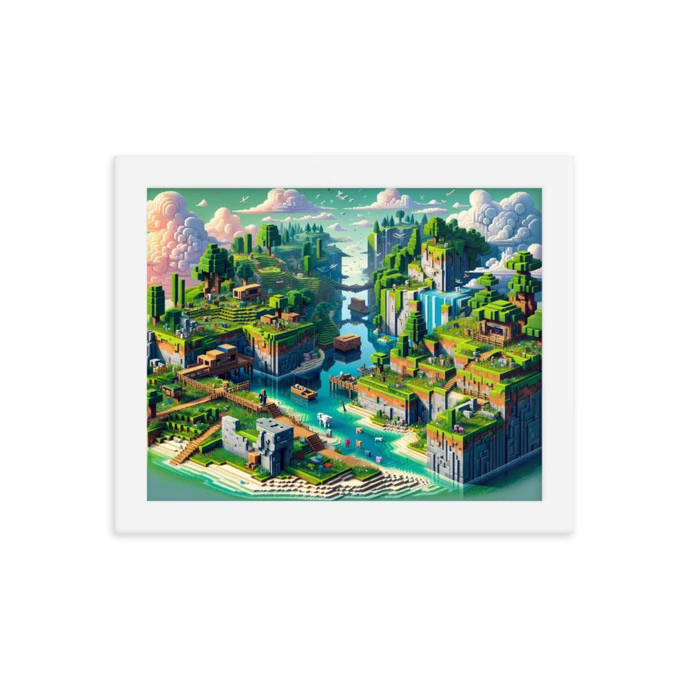 Minecraft Inspired Vibrant Block Landscape Digital Art Framed Poster - Oh Posters