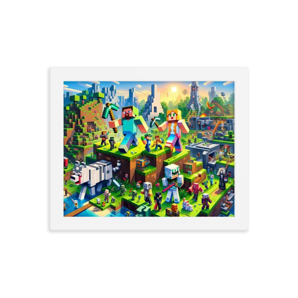 Heroic Minecraft Characters Epic Battle Framed Poster - Oh Posters