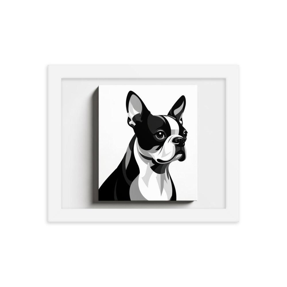 Monochrome Boston Terrier Illustration Framed Poster - Oh Posters