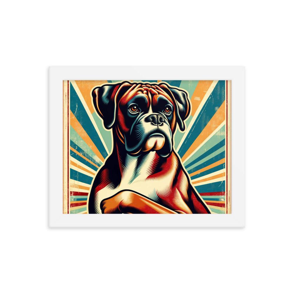 Boxer Dog Retro Sunburst Art Framed Poster - Oh Posters
