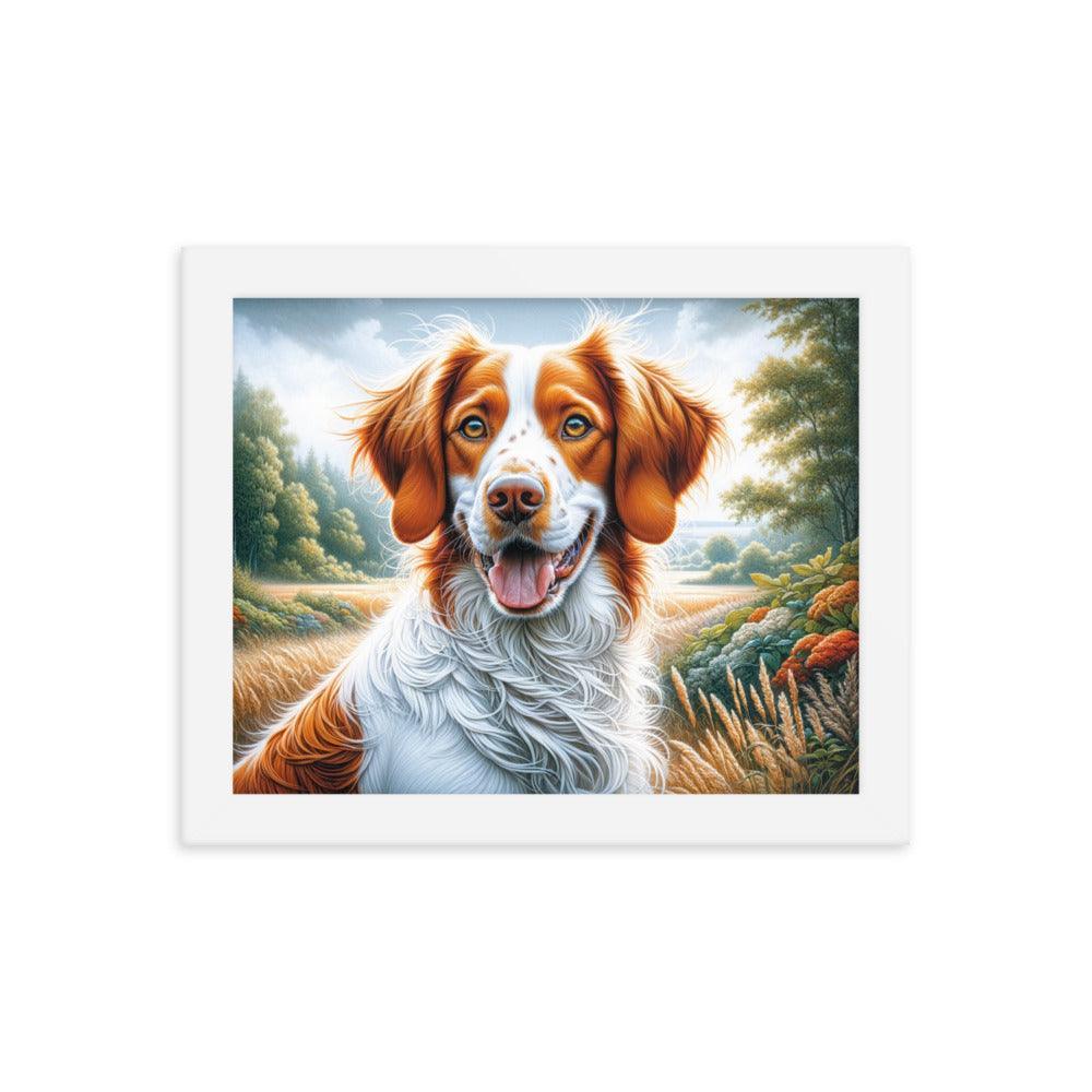 Brittany Dog Energetic Outdoor Pose in Vibrant Colors Framed Poster - Oh Posters