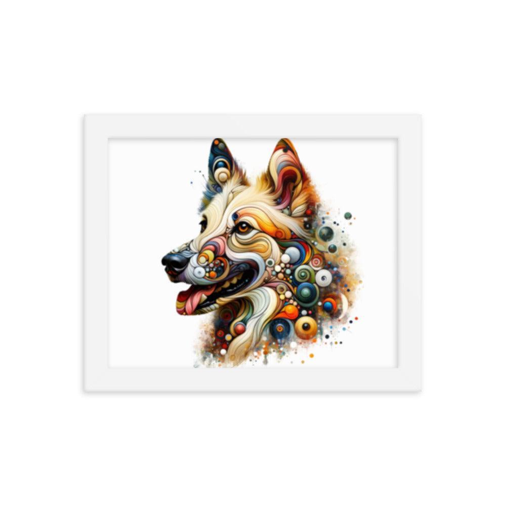 Canaan Dog in Eclectic Art Fusion with Abstract Forms and Vibrant Colors Framed Poster - Oh Posters