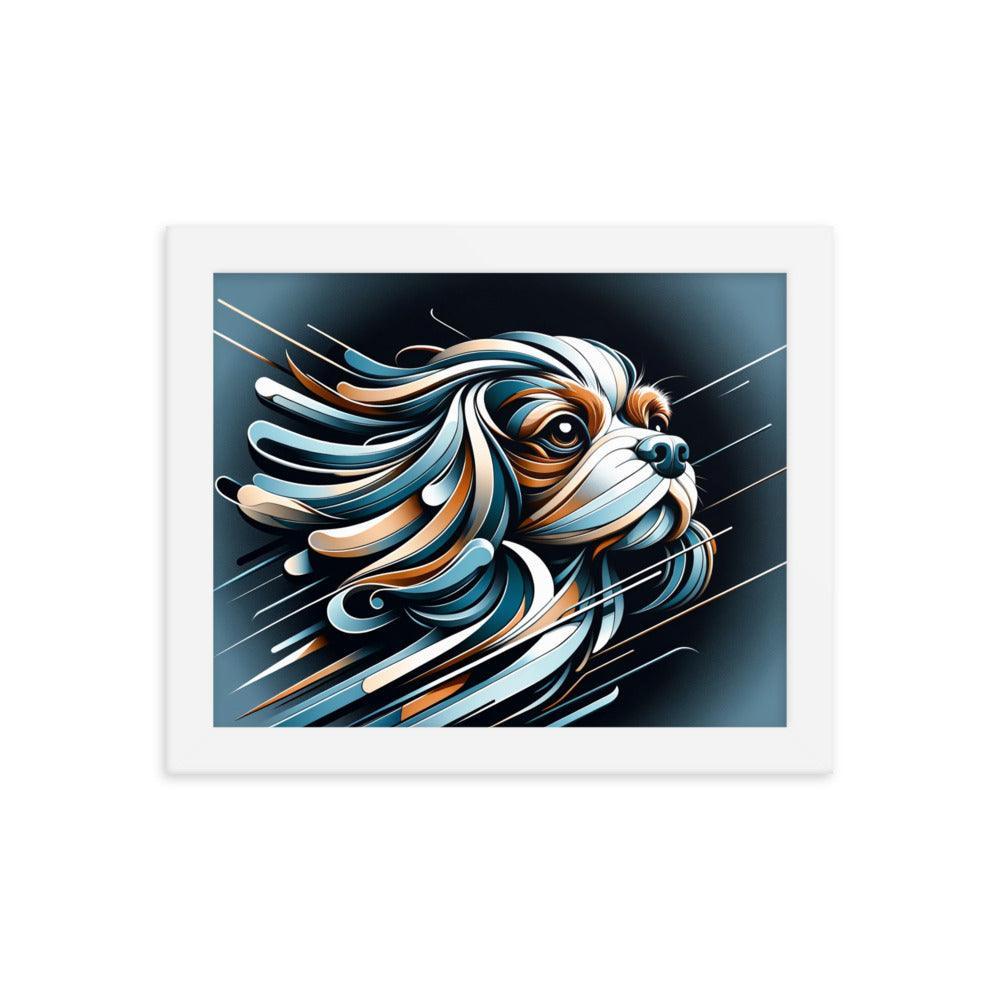 Cavalier King Charles Spaniel Futurism with Dynamic Lines and Metallic Tones Framed Poster - Oh Posters