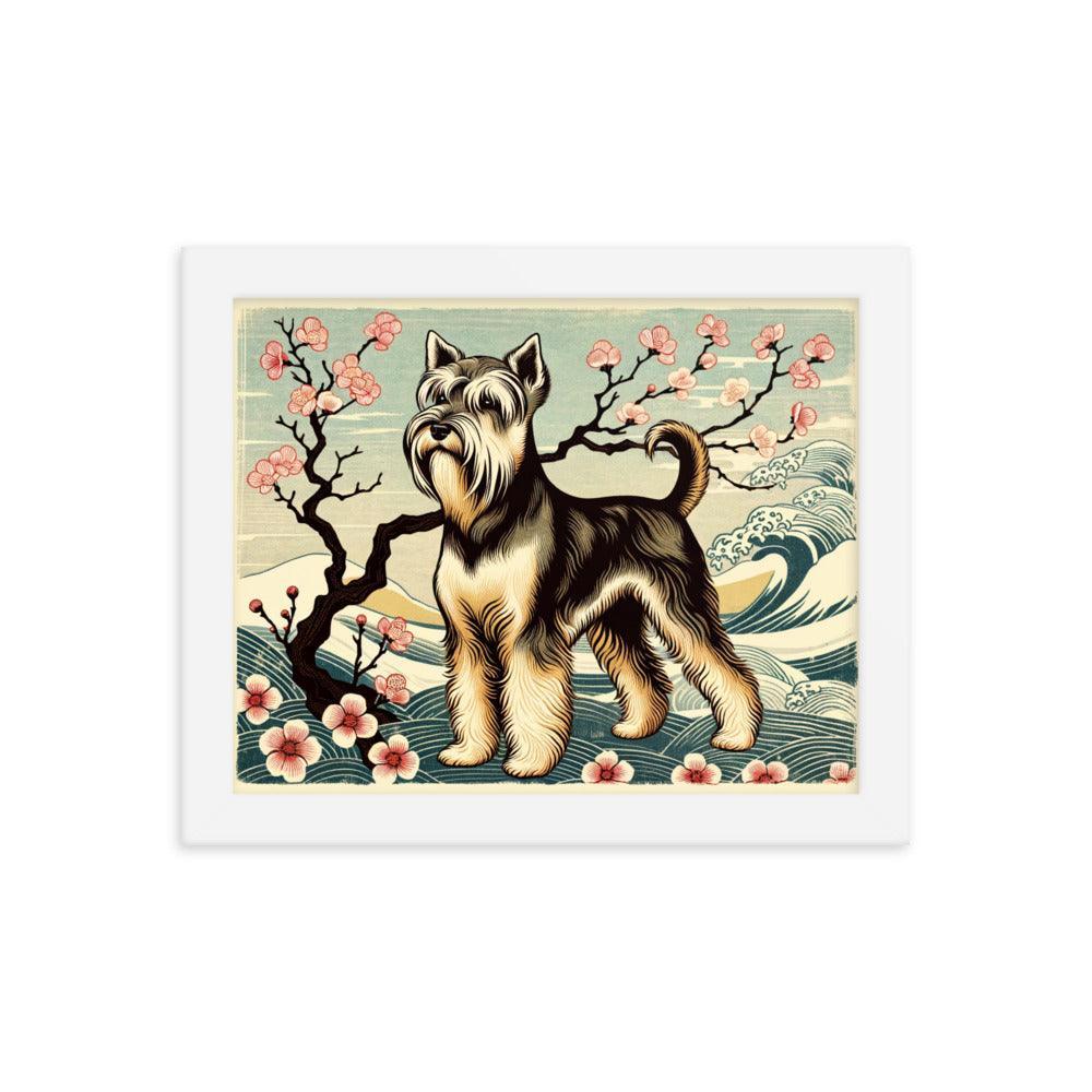 Cesky Terrier in Japanese Ukiyo-e Style with Traditional Scenery and Textures Framed Poster - Oh Posters