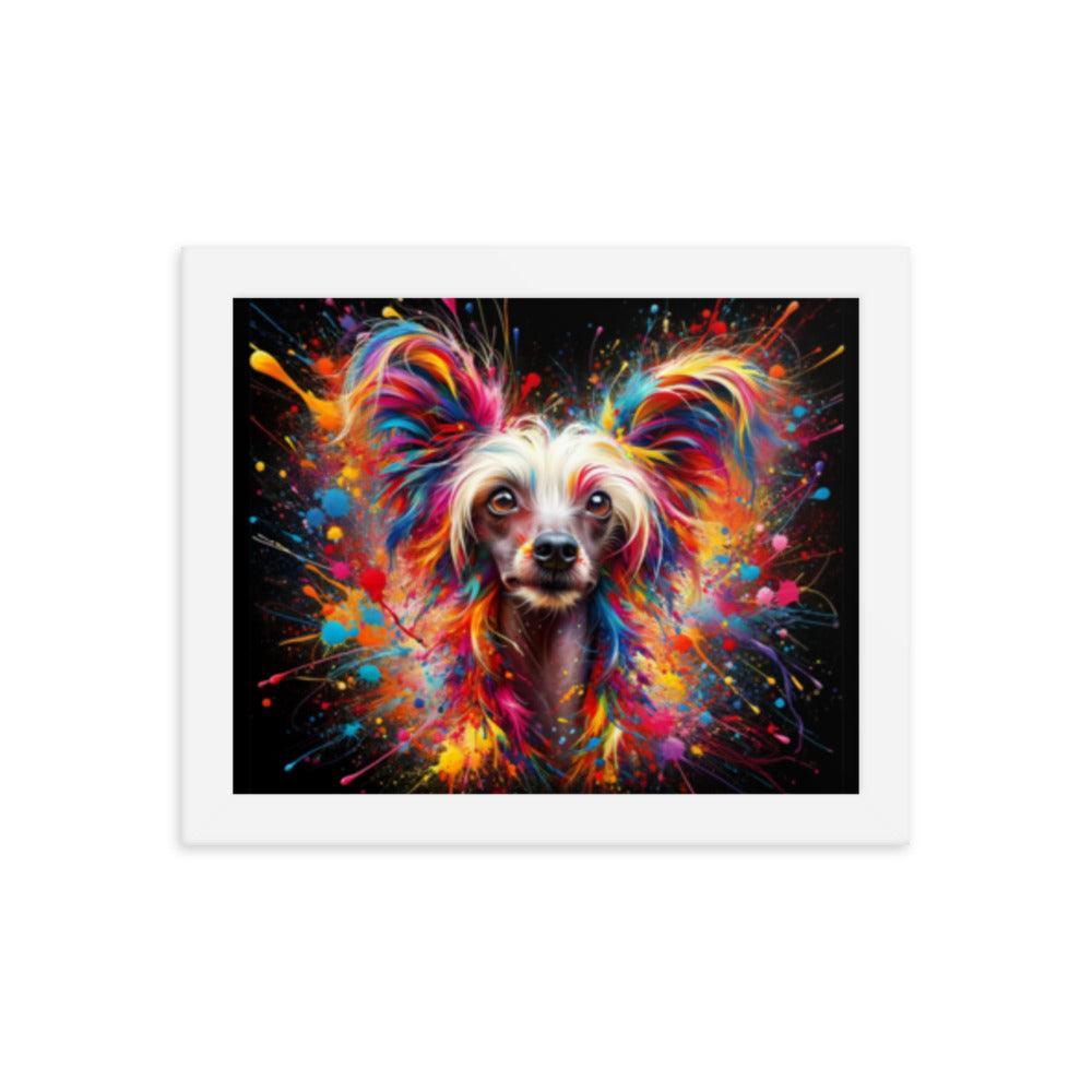 Chinese Crested Dog Colorful Splatter Art and Dynamic Texture Framed Poster - Oh Posters