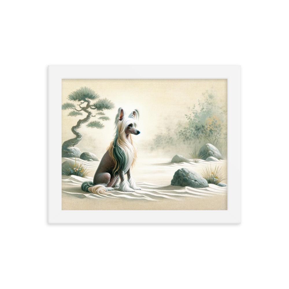 Chinese Crested Dog in Zen Garden Art with Soft Colors Framed Poster - Oh Posters