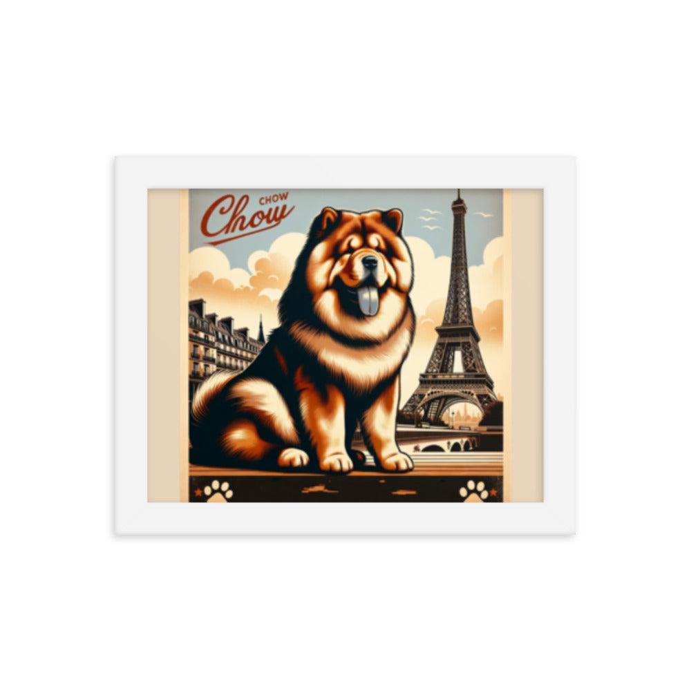 Chow Chow Vintage Travel Art with Retro Eiffel Tower Framed Poster - Oh Posters