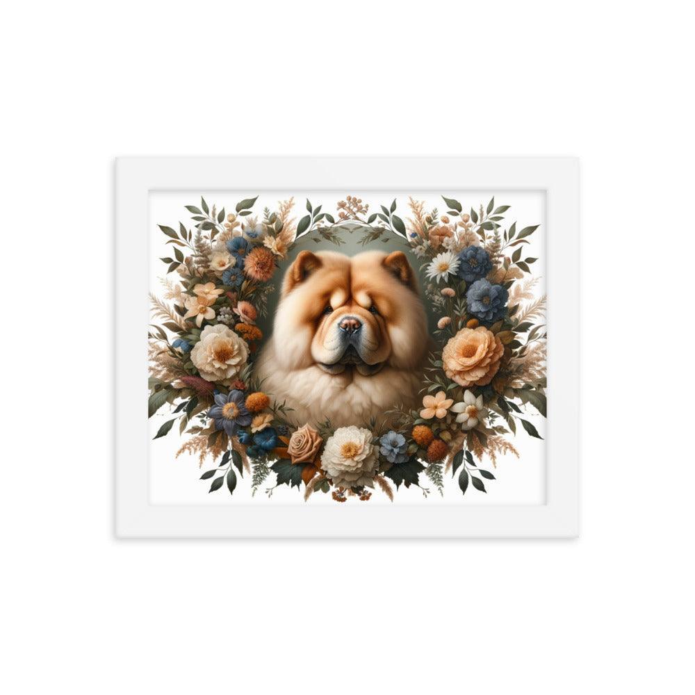 Chow Chow in Detailed Floral Frame with Natural Colors Framed Poster - Oh Posters