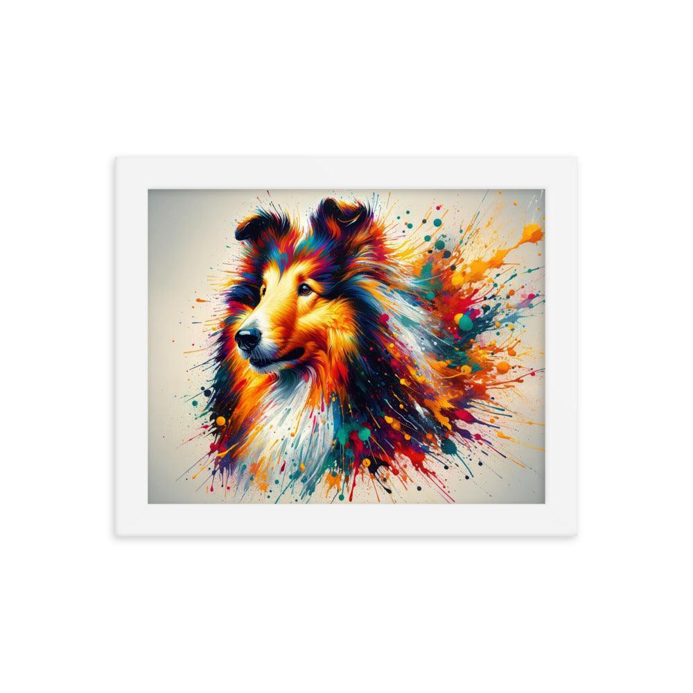 Rough Collie Dog Splatter Art Explosive Colors Framed Poster - Oh Posters