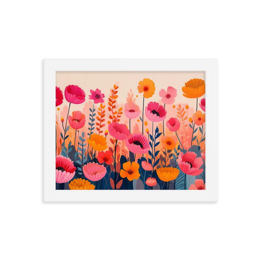 Cheerful Wildflowers Warm Tones Illustration Framed Poster - Oh Posters