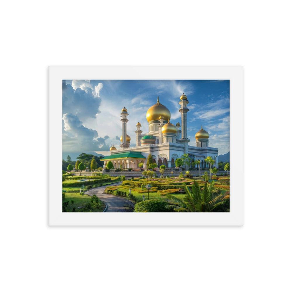 Brunei Sultan Mosque Sunset Landscape Photography Framed Poster - Oh Posters