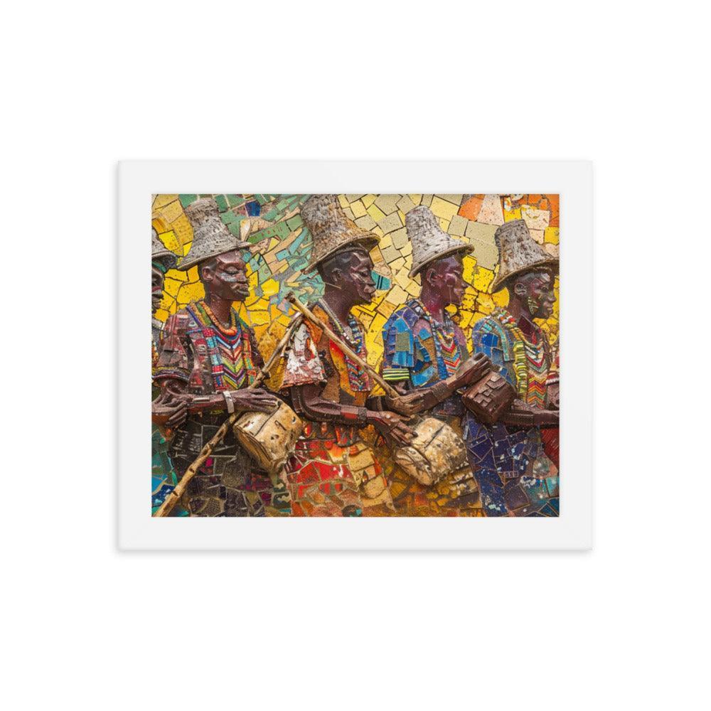 Colorful Cameroon Drummers Mosaic Art Framed Poster - Oh Posters