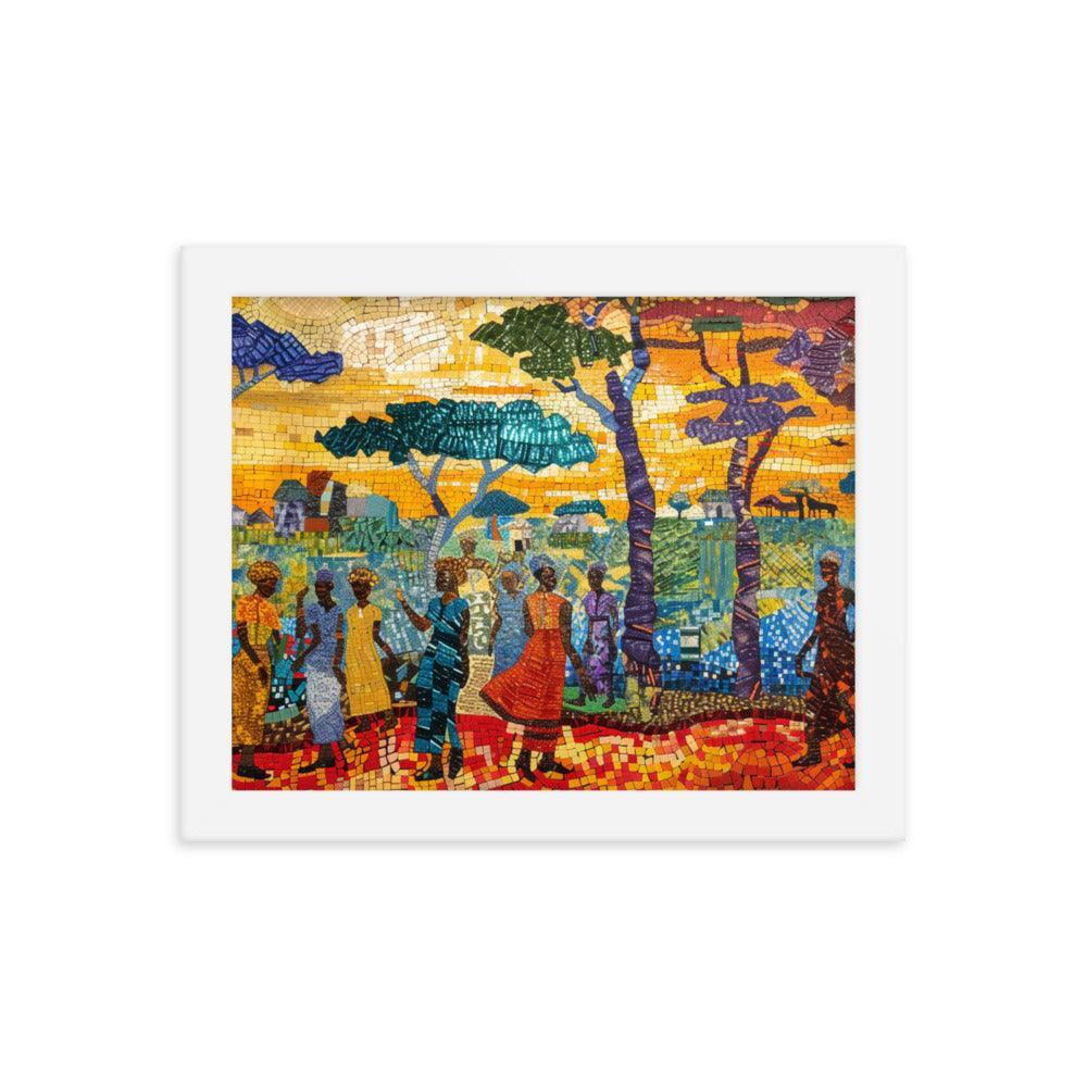 Chad Mosaic Artwork of Rural Community Scene Framed Poster - Oh Posters