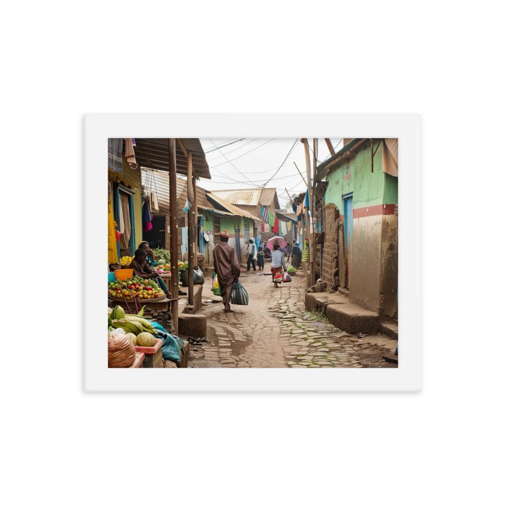 Ethiopia Vibrant Market Street with Fresh Produce Framed Poster - Oh Posters