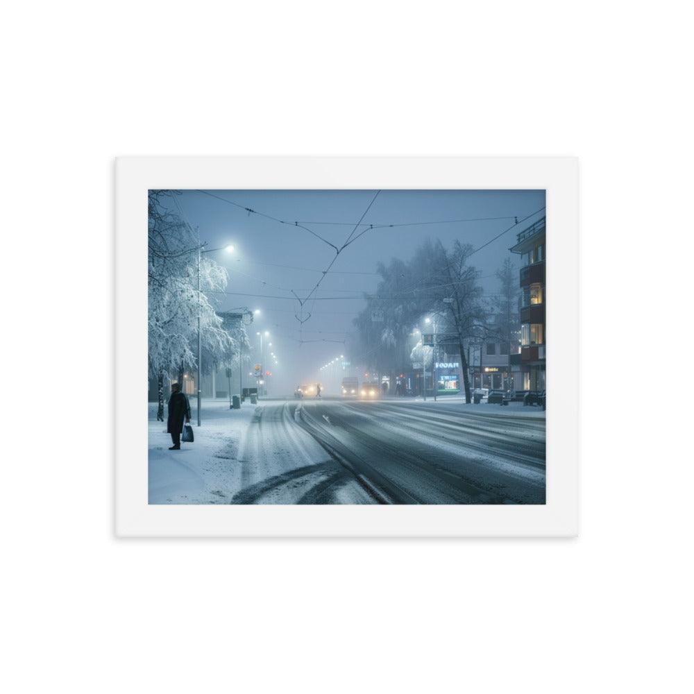 Finland Winter Night Snowy Street Framed Poster - Oh Posters