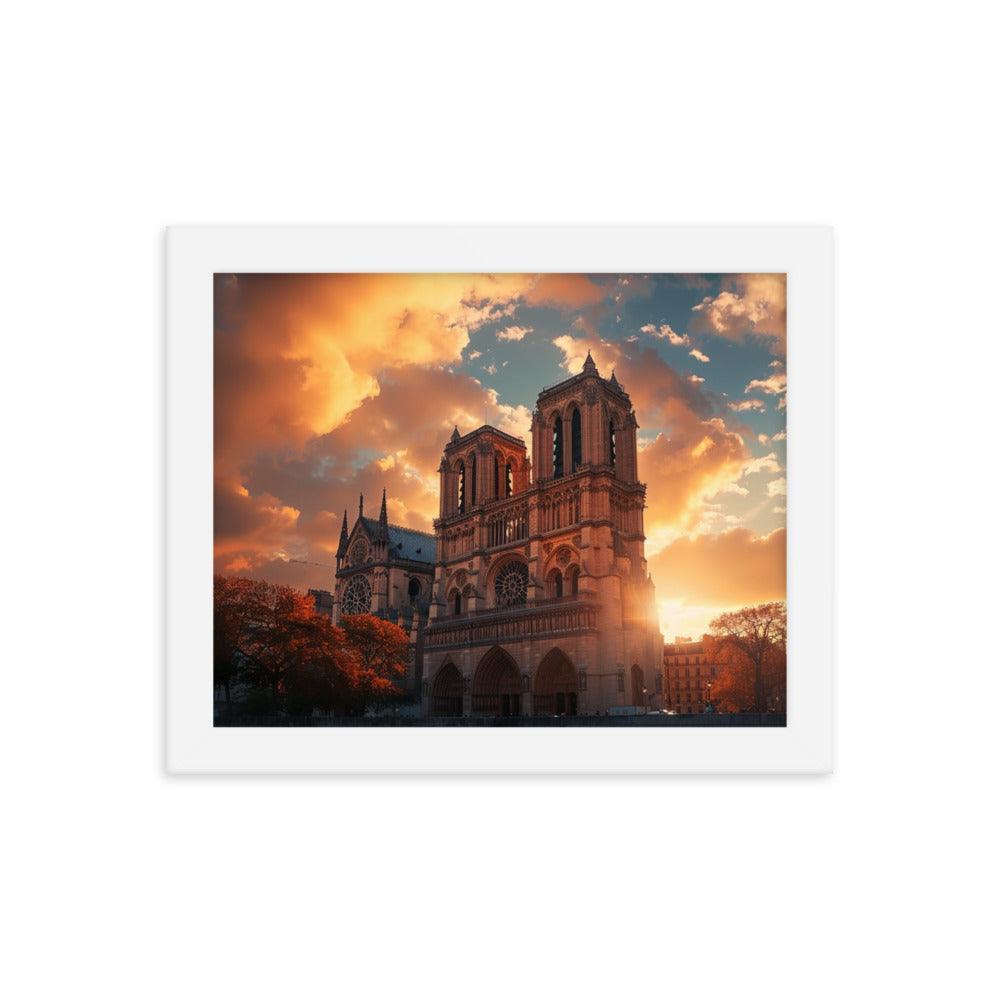 France Paris Notre Dame Cathedral Scenic Sunset Framed Poster - Oh Posters