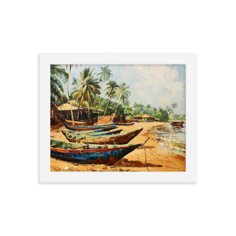 Gambia Coastal Village Palm Trees Painting Framed Poster - Oh Posters