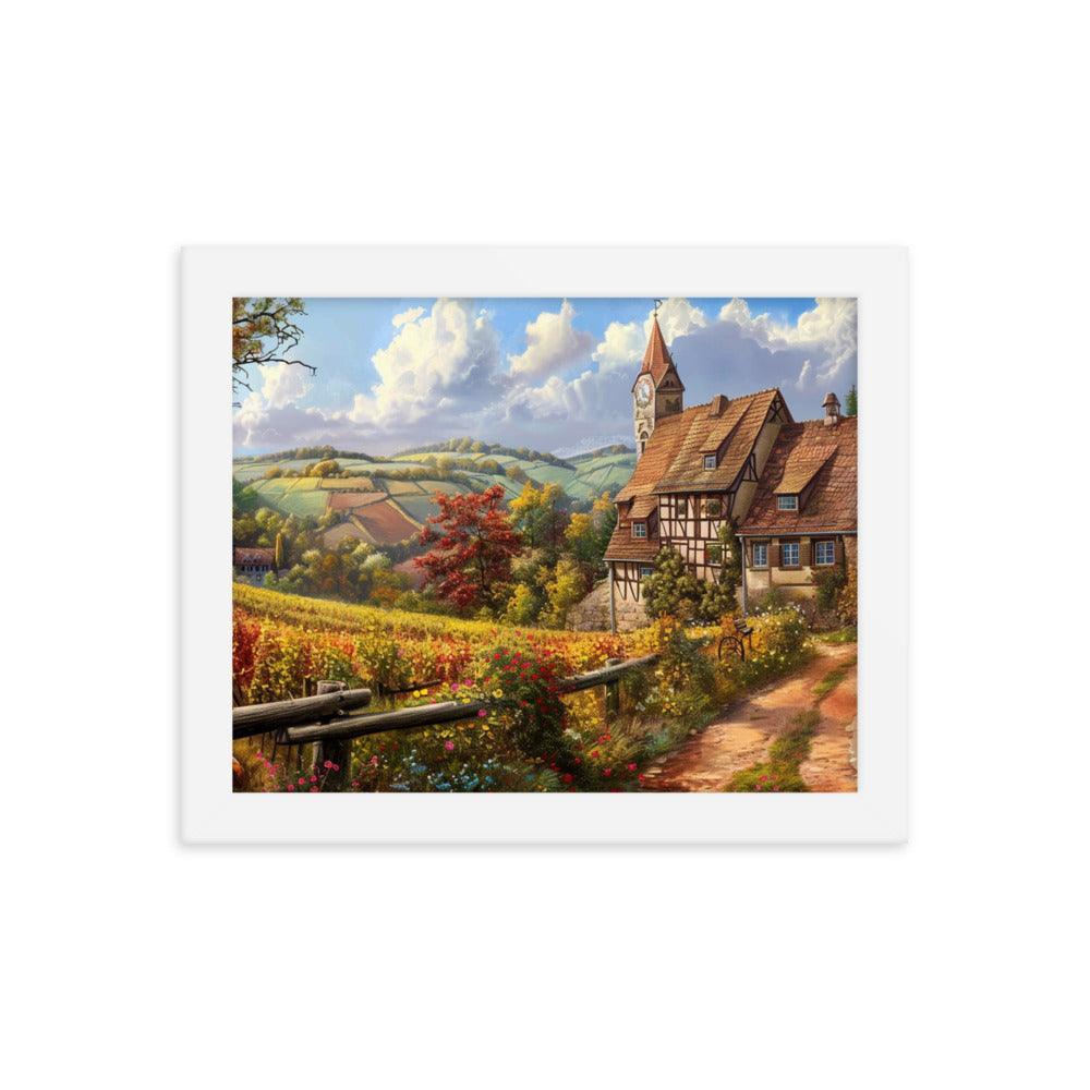 Germany Scenic Vineyard Cottage Landscape Framed Poster - Oh Posters