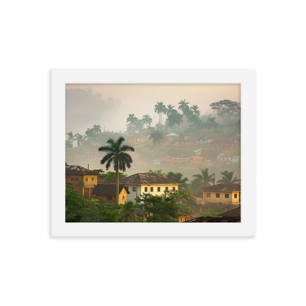 Ghana Misty Hillside Village Morning Framed Poster - Oh Posters