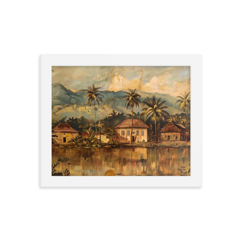 Guyana Traditional Village Scenic Mountains Framed Poster - Oh Posters