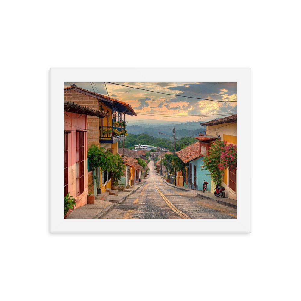 Honduras Colorful Village Street Sunset Framed Poster - Oh Posters