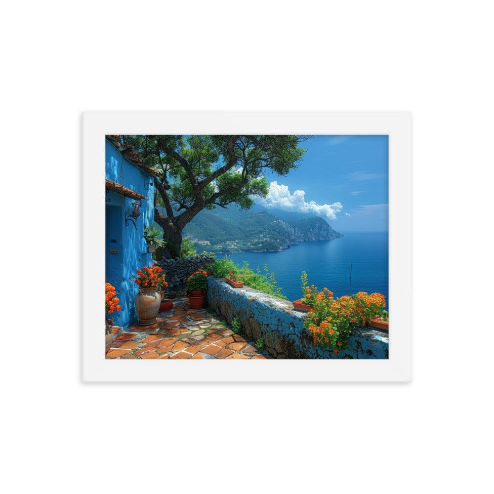 Italy Amalfi Coast Vibrant Seaside Villa Framed Poster - Oh Posters